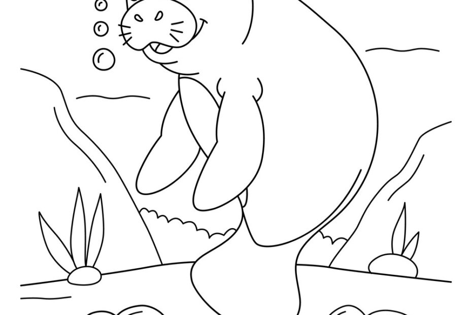 Manatee Coloring Page For Kids Royalty Free Vector Image