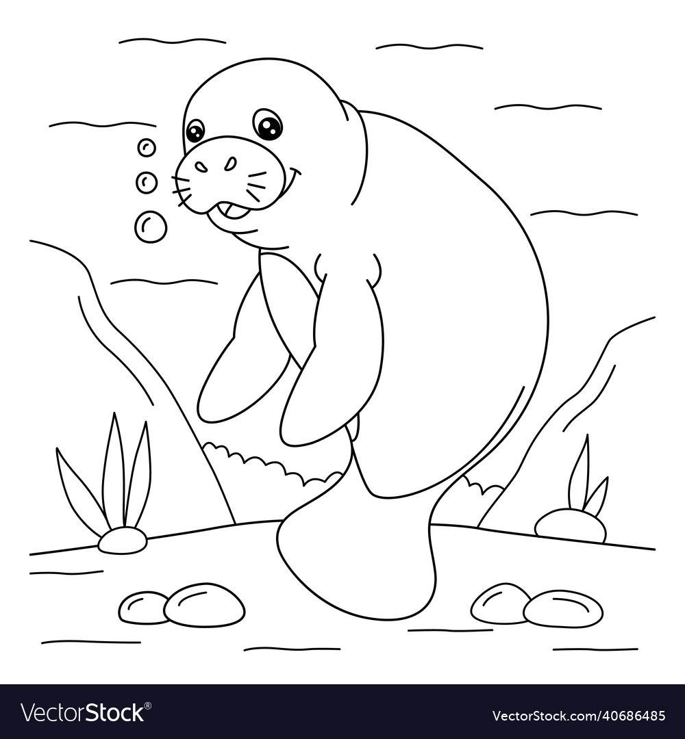 Manatee Coloring Page For Kids Royalty Free Vector Image