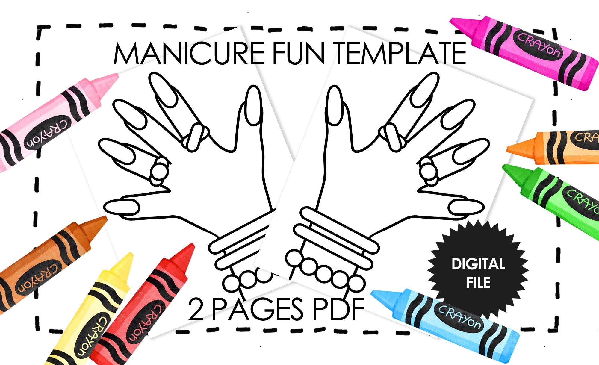 Manicure Fun Template For Girls Nail Coloring Pages For Kids 2 Pages PDF Left Hand U0026 Right Hand Template Print At Home Instant Download Etsy