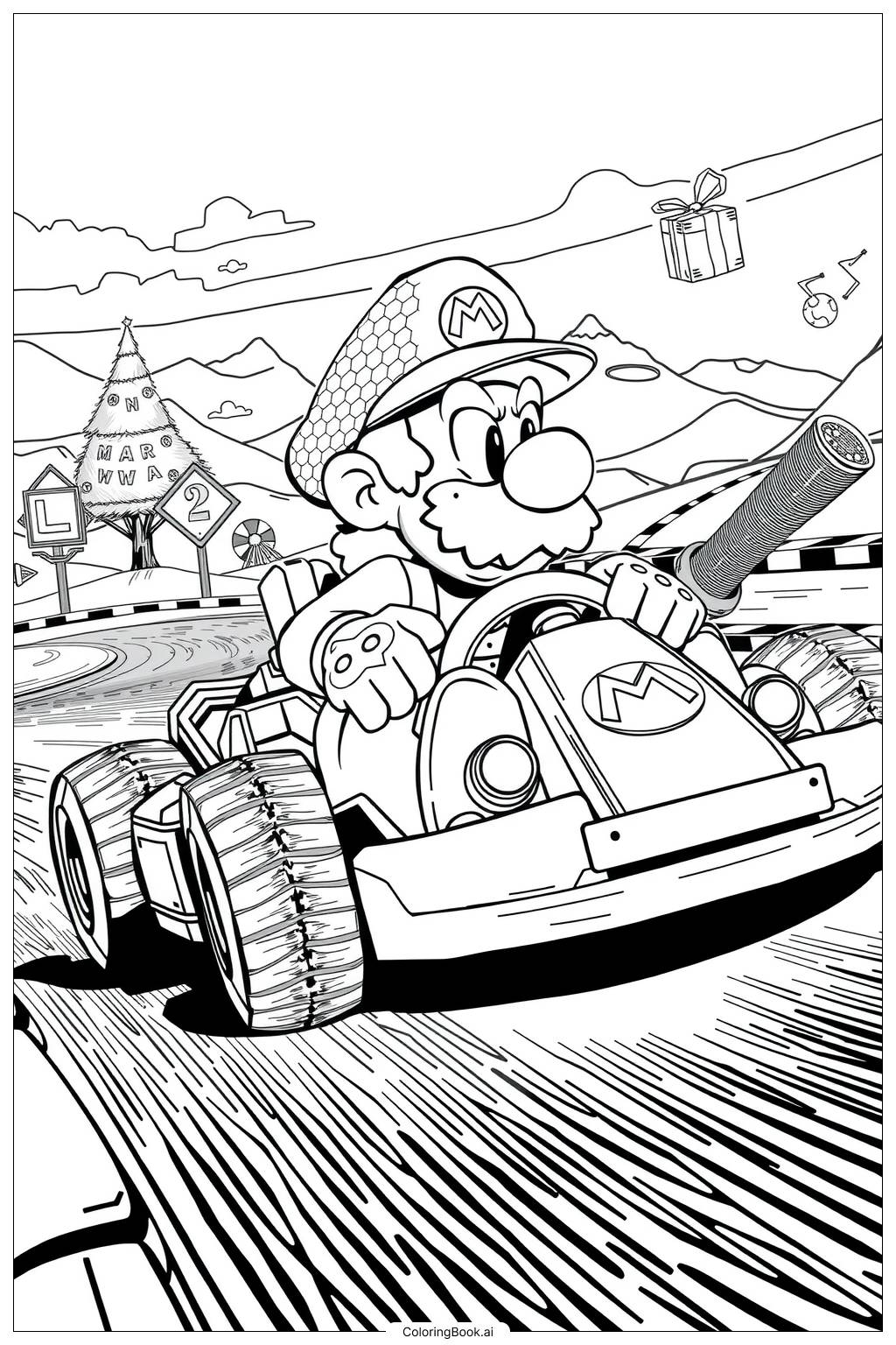 Mario Driving In Mario Kart Coloring Page Free PDFu0026PNG Printable 