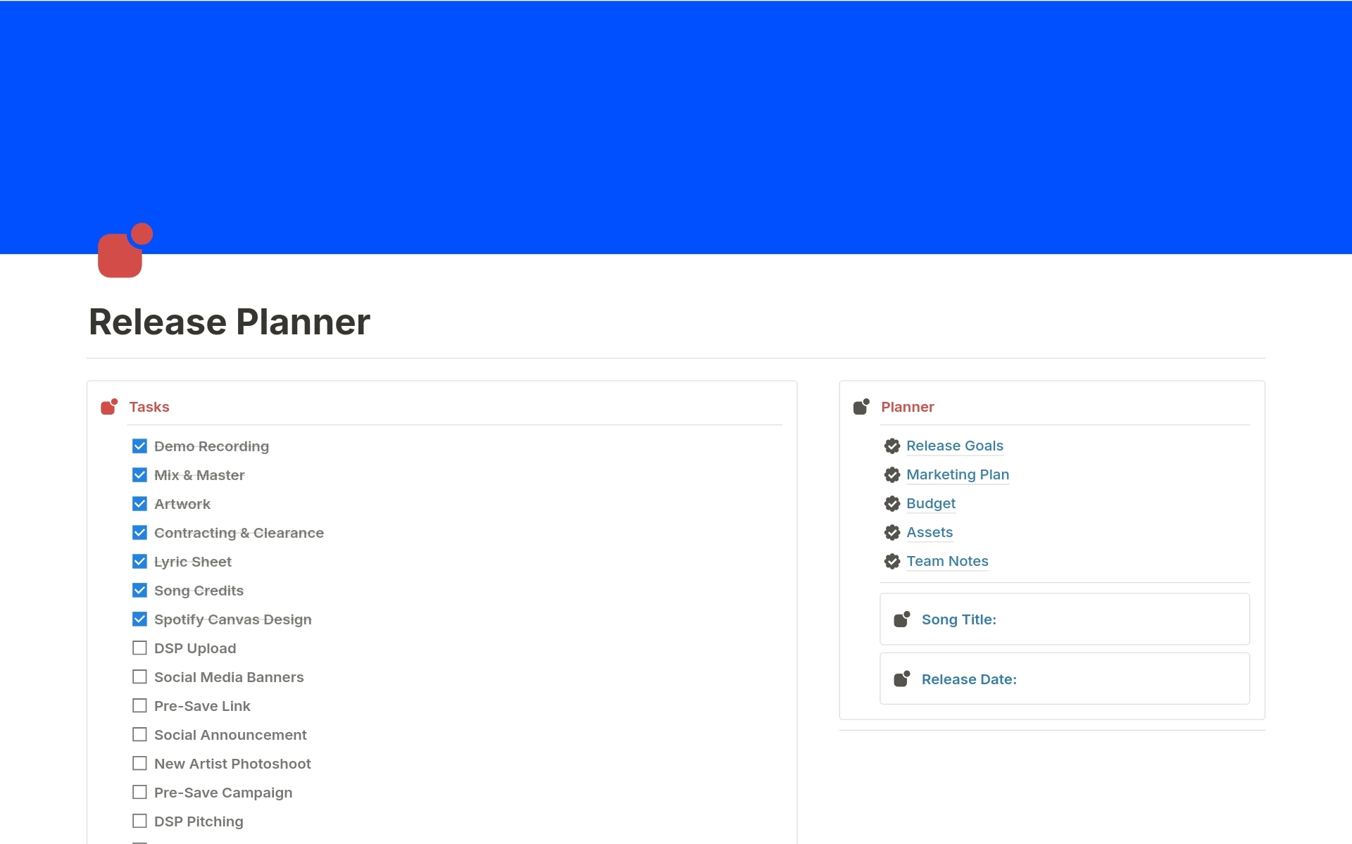 Marketing For Musicians Music Release Planner Template By 