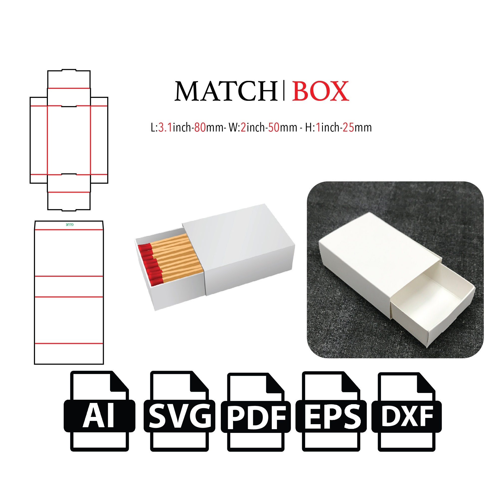 Match Box drawer Box slider Box Template cut File Box SVG Case 