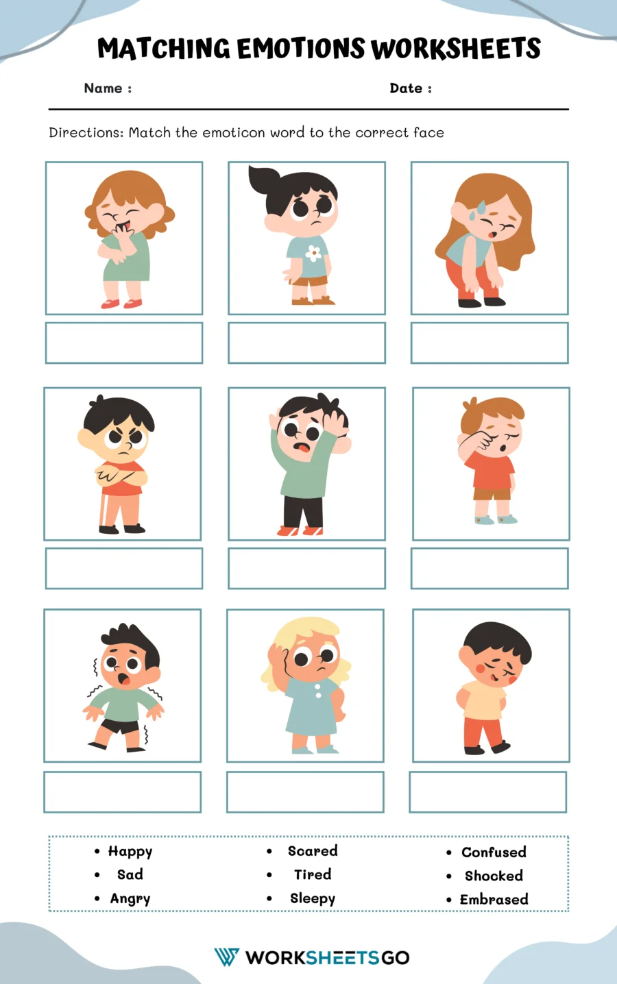 matching emotion worksheets for kindergarten