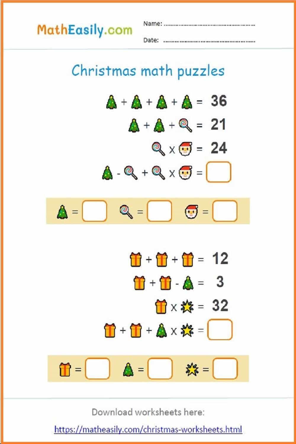 christmas maths worksheets