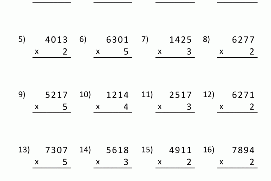 Math Multiplication Worksheets 4th Grade