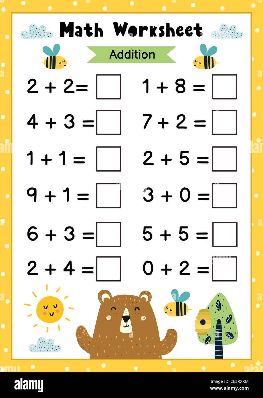 Math Worksheet For Kids Addition Mathematic Activity Page With Cute Owls Stock Vector Image U0026 Art Alamy