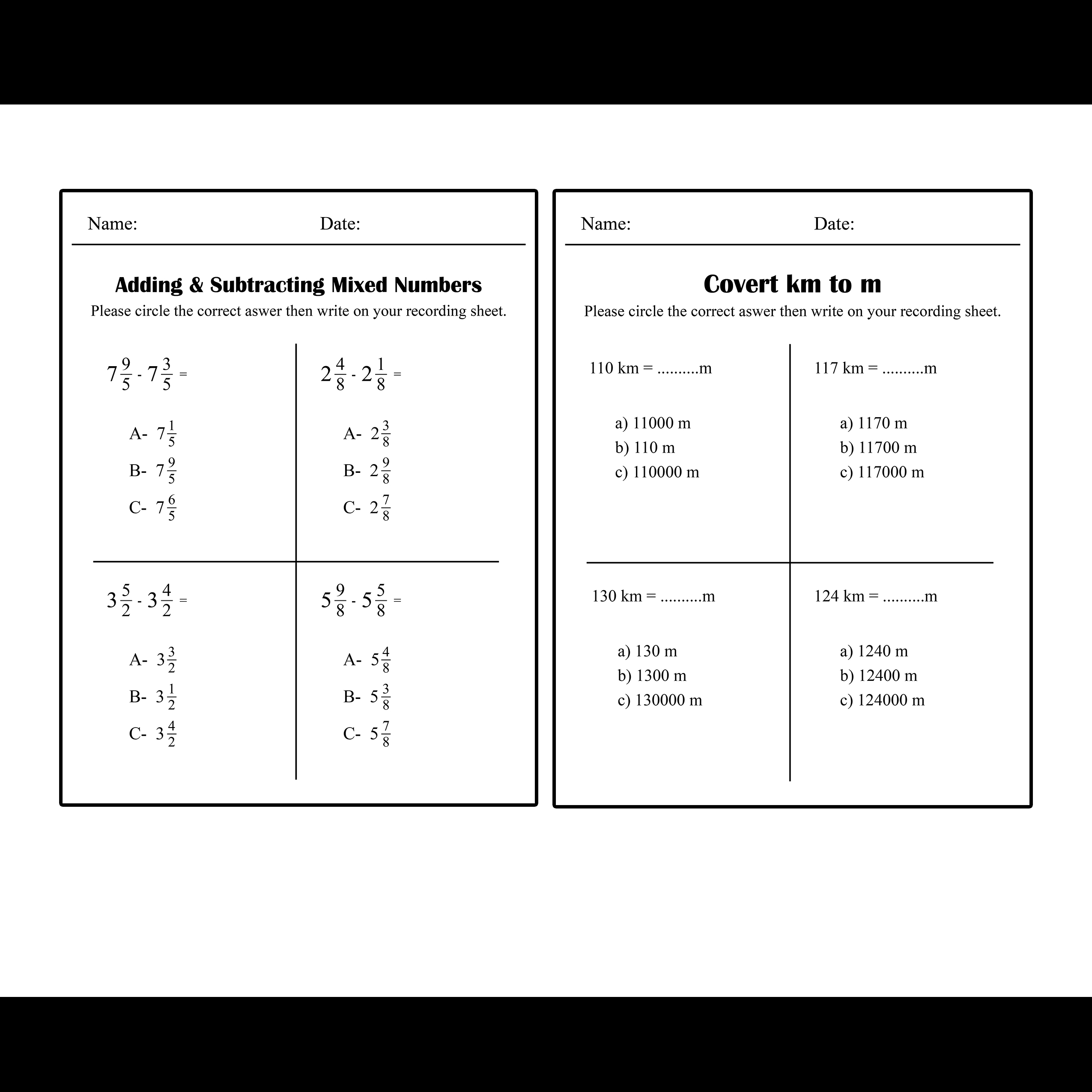 Math Worksheets With Missing Addends Subtraction Division And Conversions