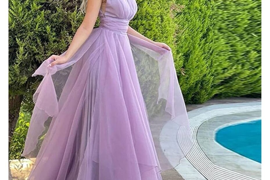 MBBJM Simple V Neck Light Purple Chiffon Boho Prom Dresses Tiered