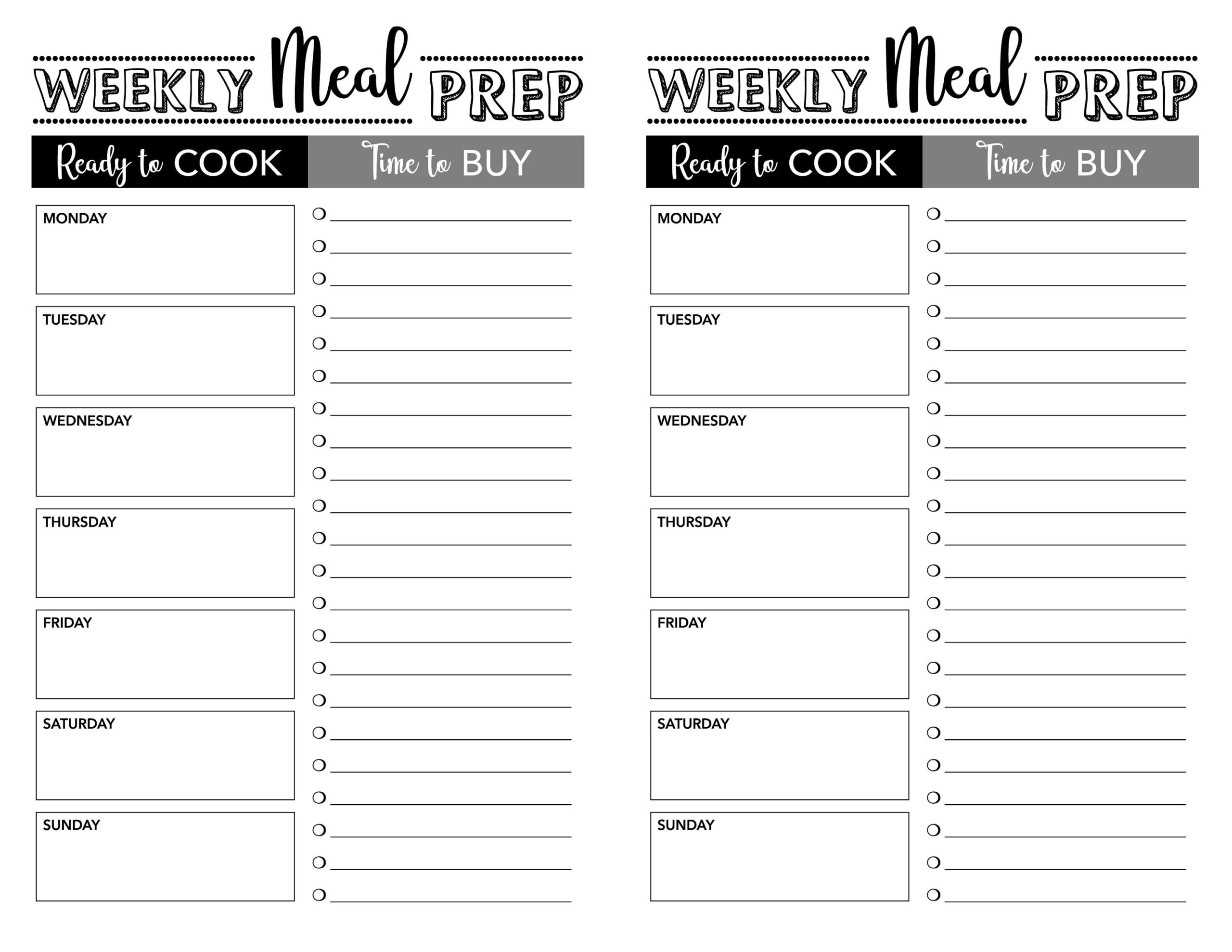 Meal Prep 2 up Printable Sheet Etsy