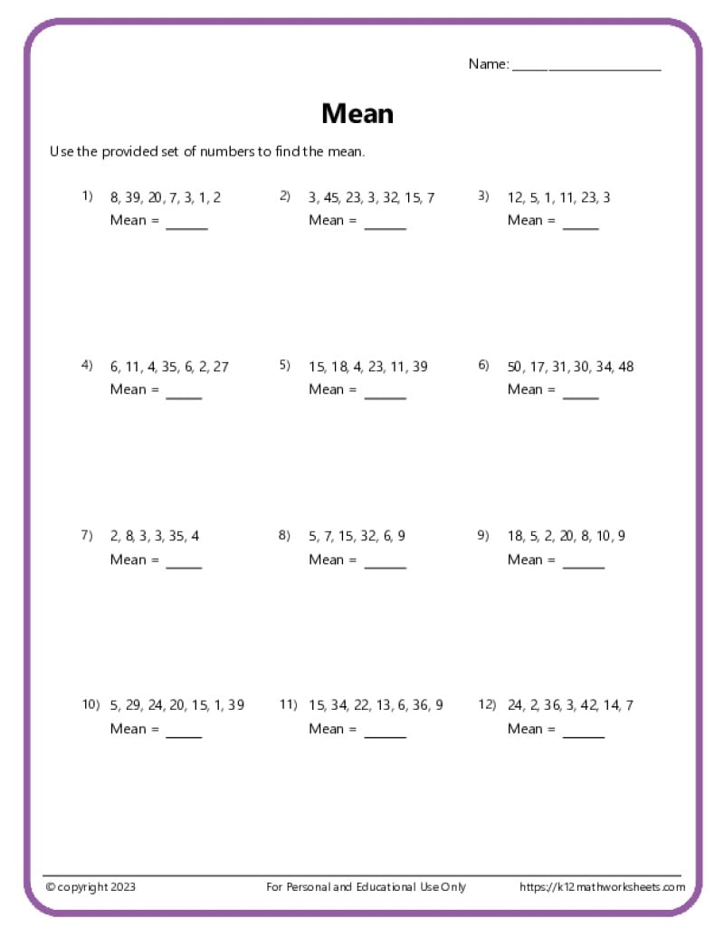 Mean Median Mode U0026 Range Worksheets