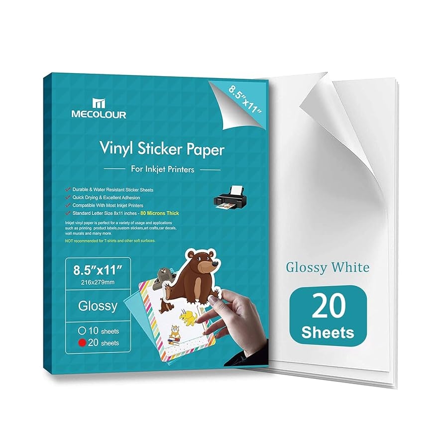 MECOLOUR Printable Glossy Sticker Paper For Inkjet Printer U0026 Laser Printer 8 5