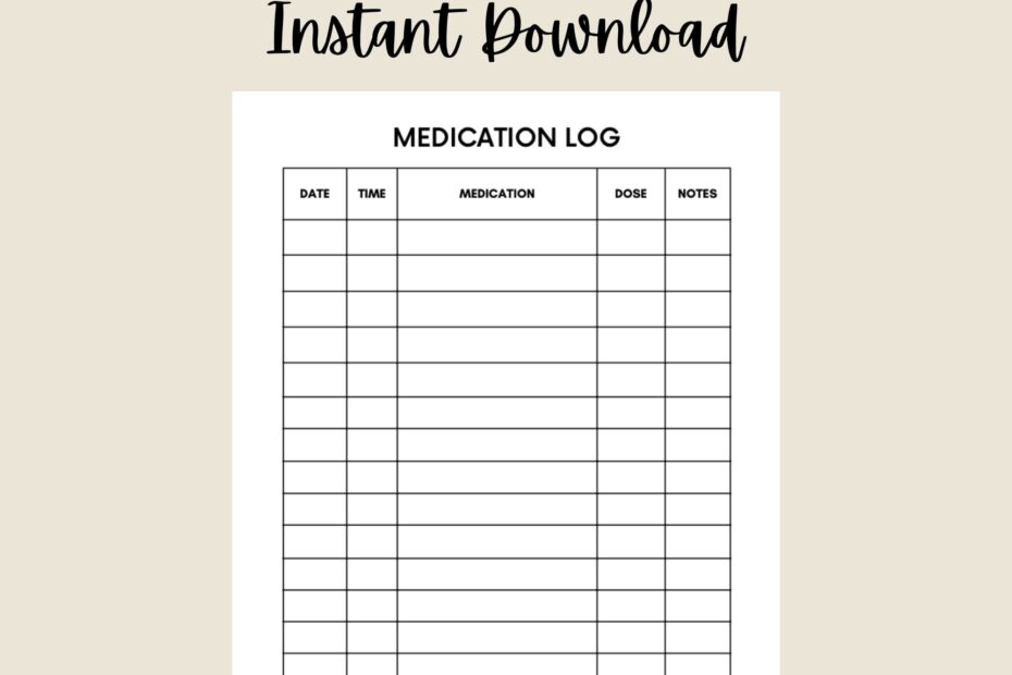 Medication Log Printable Medication Tracker Medication Chart Daily Medication Log Report Schedule Medication List Template Planner PDF