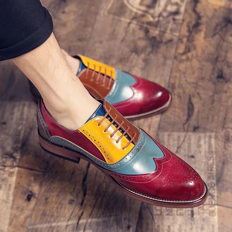 Men s Leather Oxford Dress Shoes Colorful Lace Up Casual U0026 Formal Big Sizes