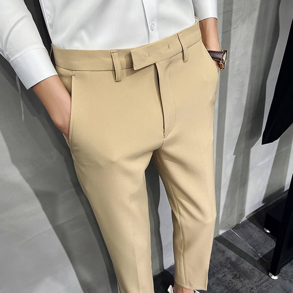 Men s Slim Fit Dress Pant Solid Color Stretch Business Suit Pants Classic Fit Skinny Flex Flat Front Pant 38 Khaki 