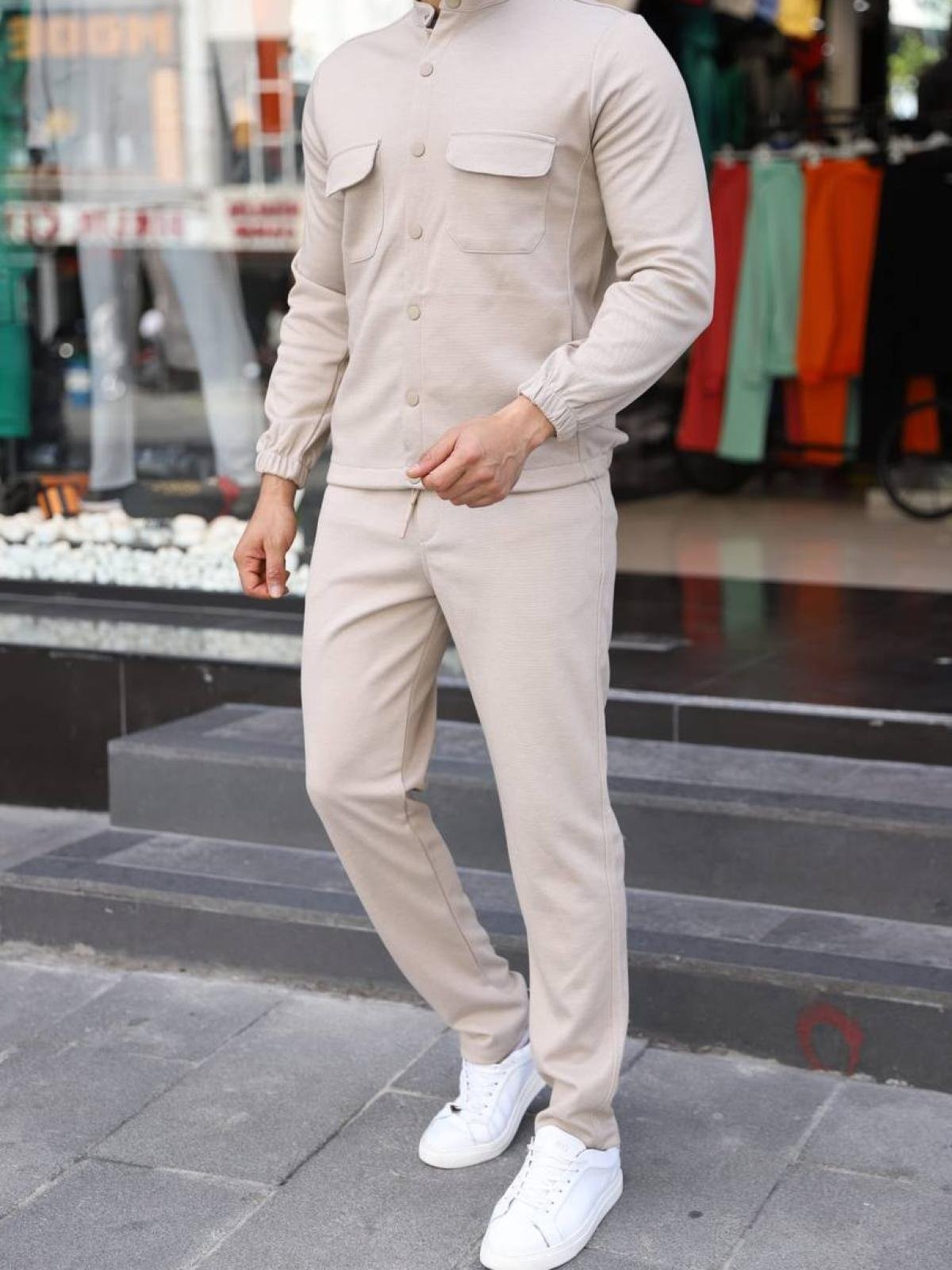 Men Shirt And Pants Set Wholesale Cream Color Wholesale Modern Tak m