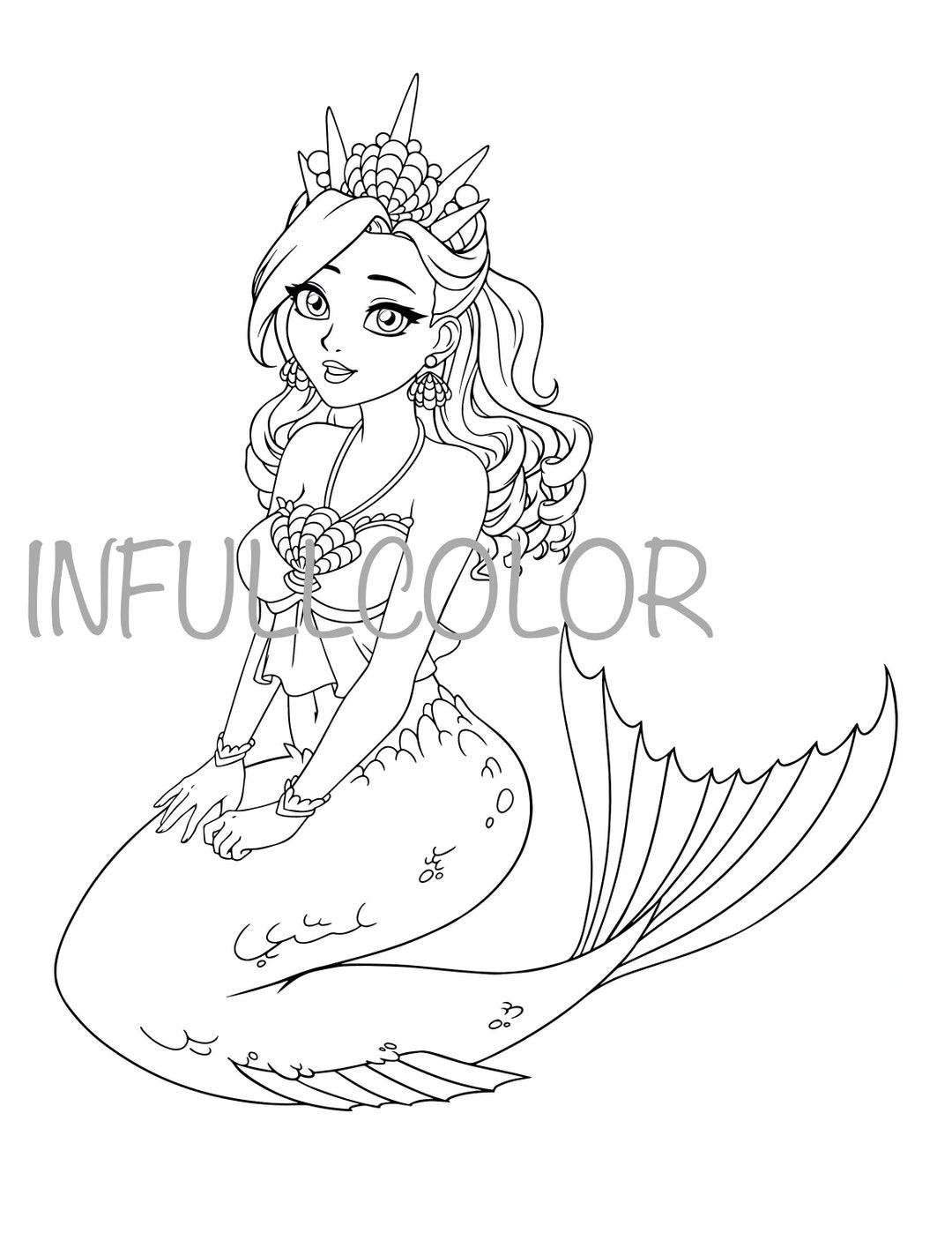 Mermaid Coloring Page Etsy