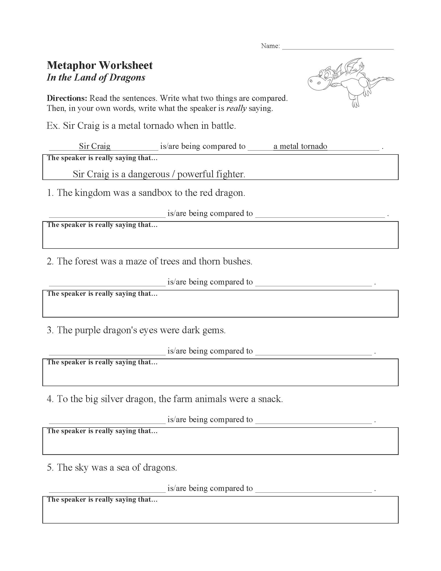 Metaphor Worksheet Figurative Language Activity