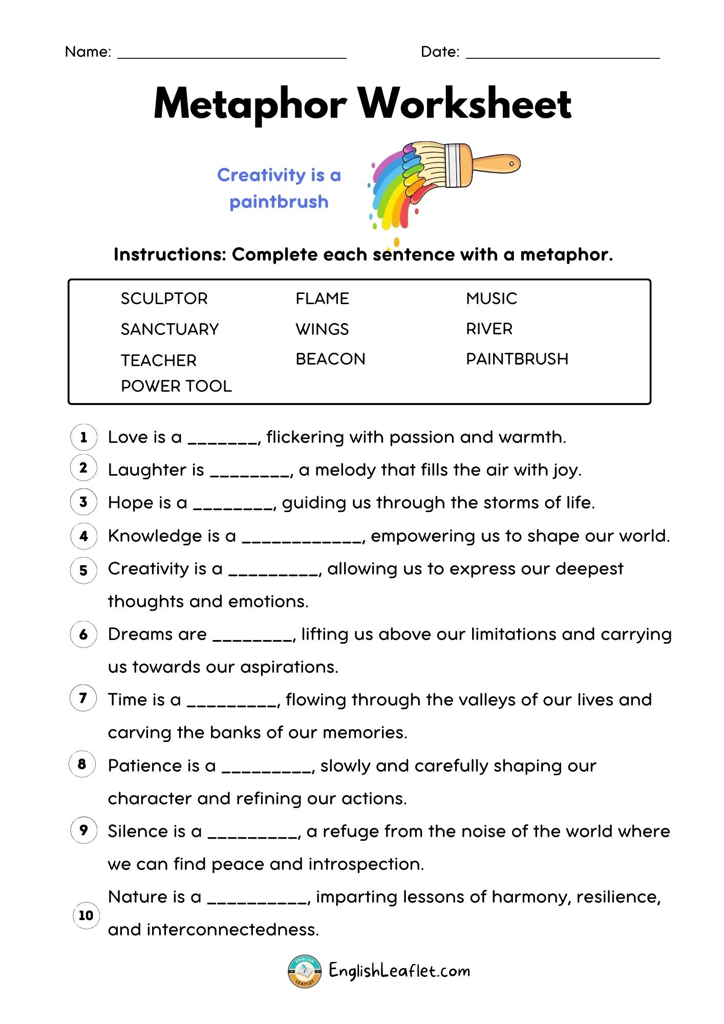 Metaphor Worksheets With Answers EnglishLeaflet