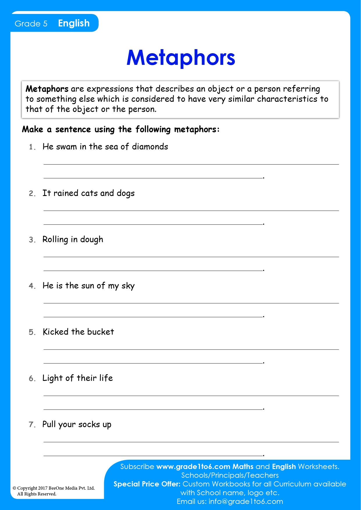 Metaphors Worksheets Grade1to6