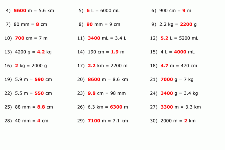 Metric Conversion Practice Worksheets