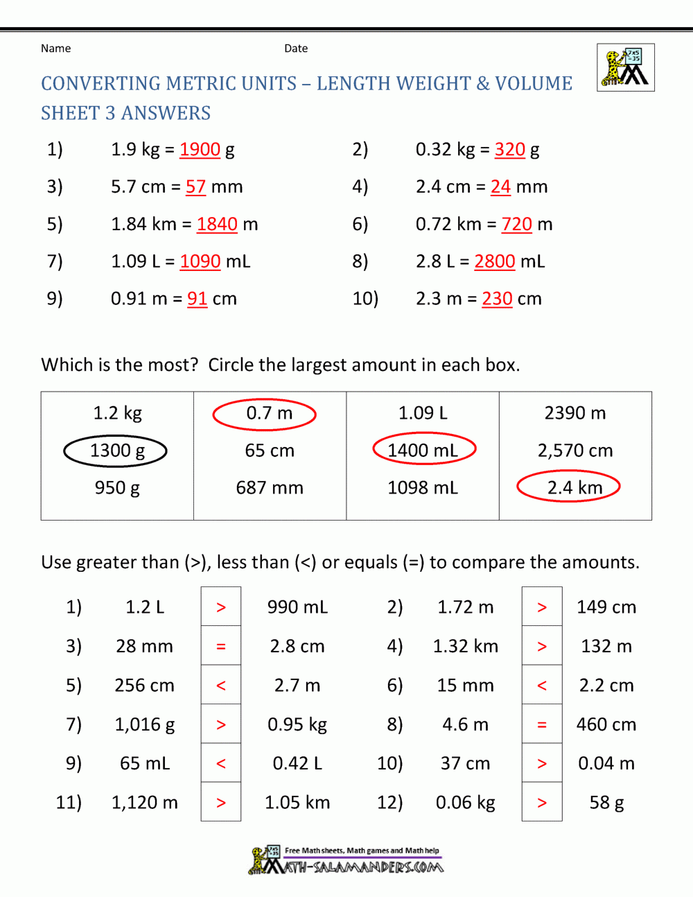 Metric Conversion Worksheet Worksheets Library