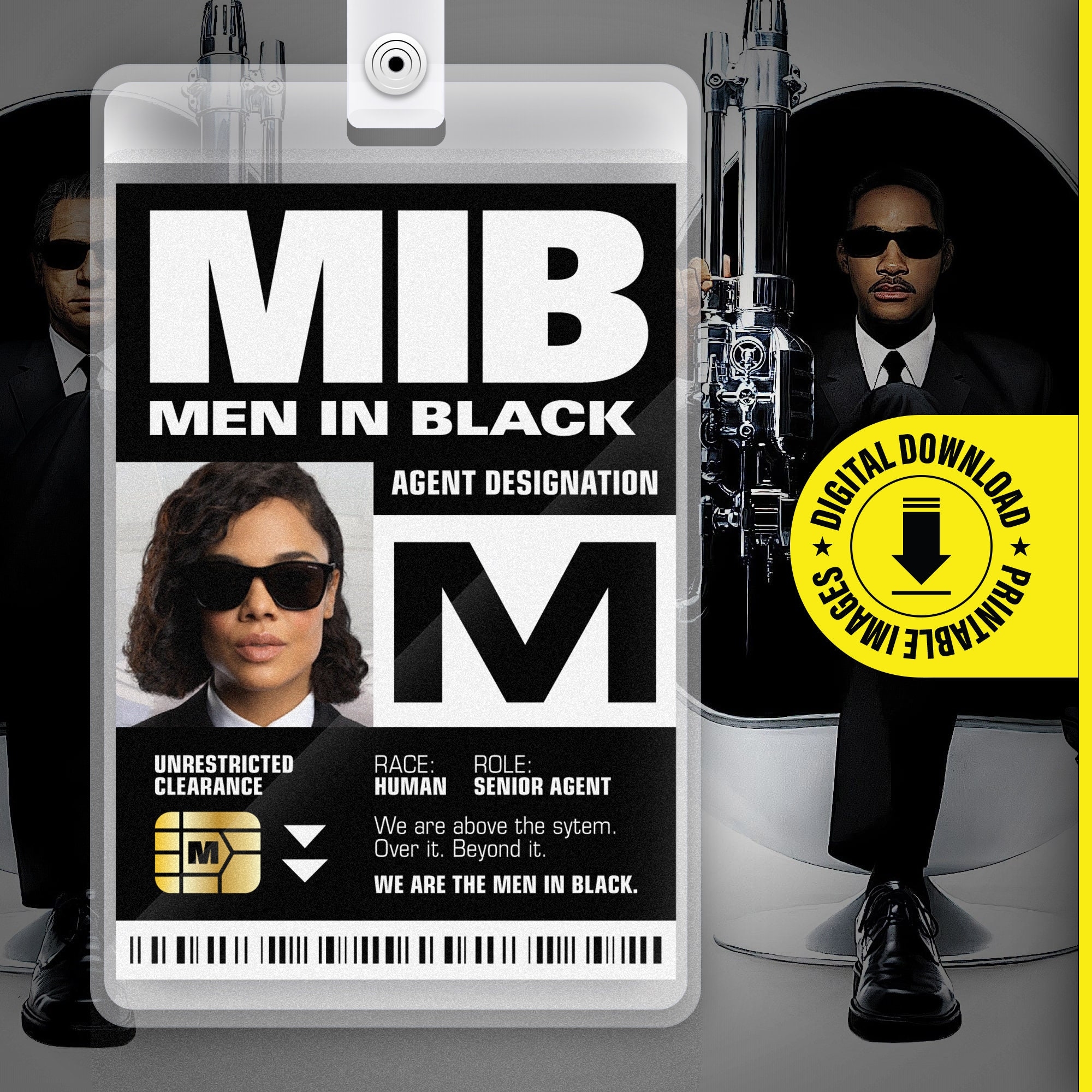 MIB Agent M Men In Black ID Badge Card Halloween Cosplay Costume Name Tag Printable PDF File Card Size 2 375 In X 3 375 In