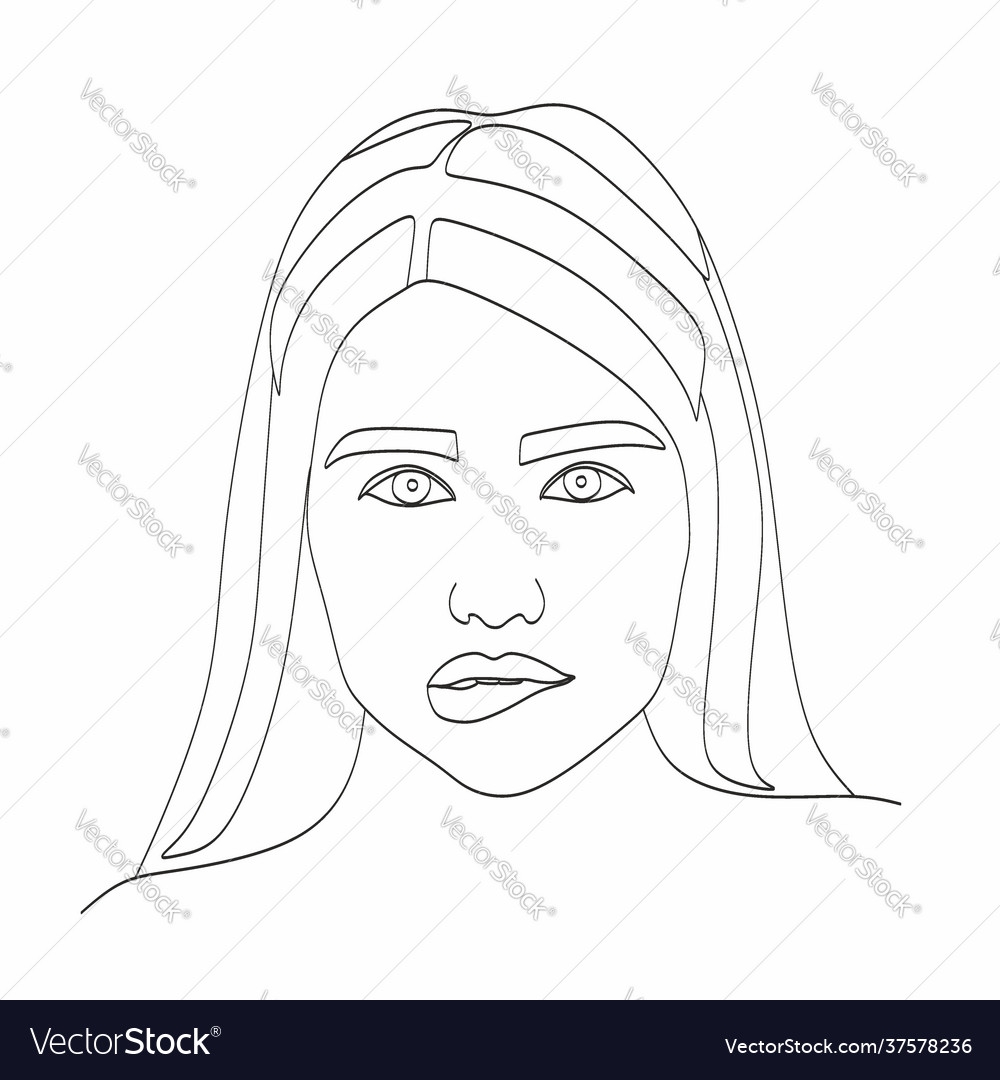 Minimalistic Linear Face Drawing Template Drawn Vector Image