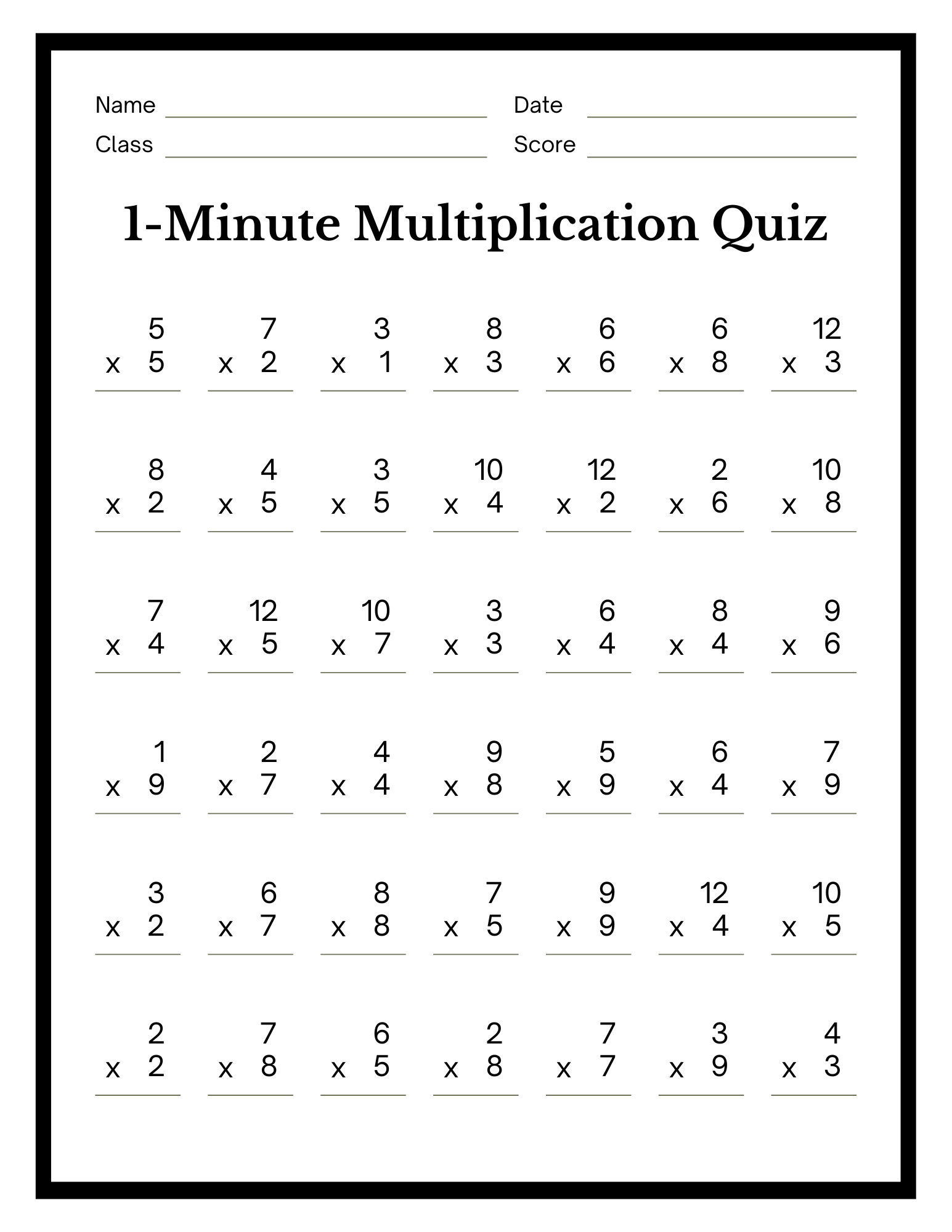 basic multiplication worksheets