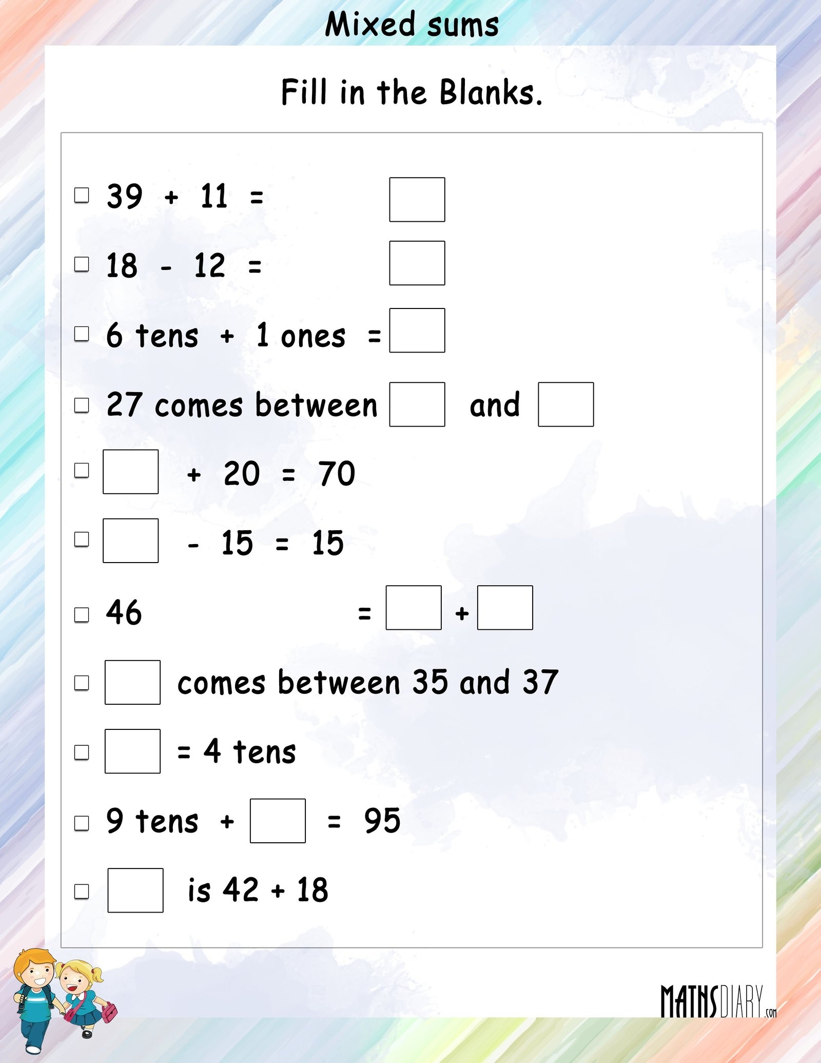 Mixed Sums Math Worksheets MathsDiary