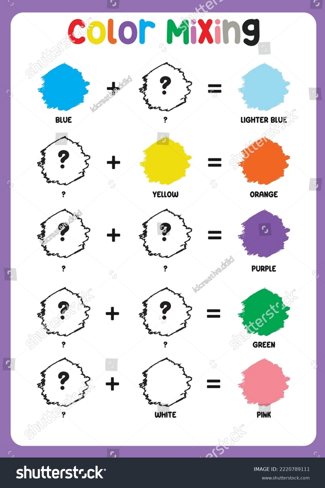 Mixing Color Worksheet Learning About Color Stock Vector Royalty Free 2220789111 Shutterstock