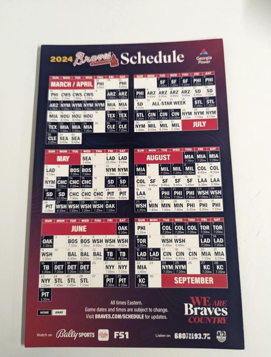 MLB ATLANTA BRAVES 2024 MAGNET SCHEDULE New Ready To Ship EBay