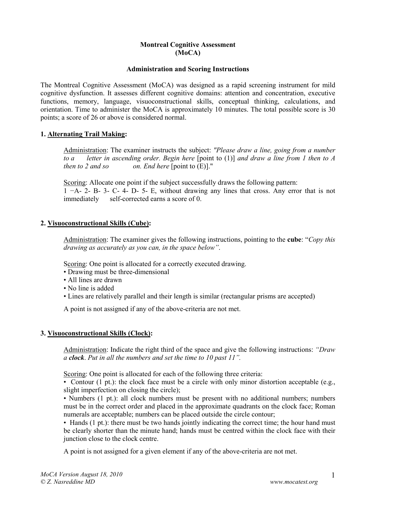 MoCA Administration U0026 Scoring Instructions