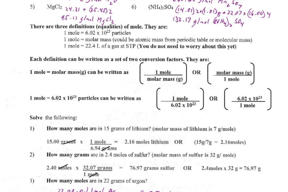 Moles To Grams Grams To Moles Conversion Worksheet Key Worksheets Library
