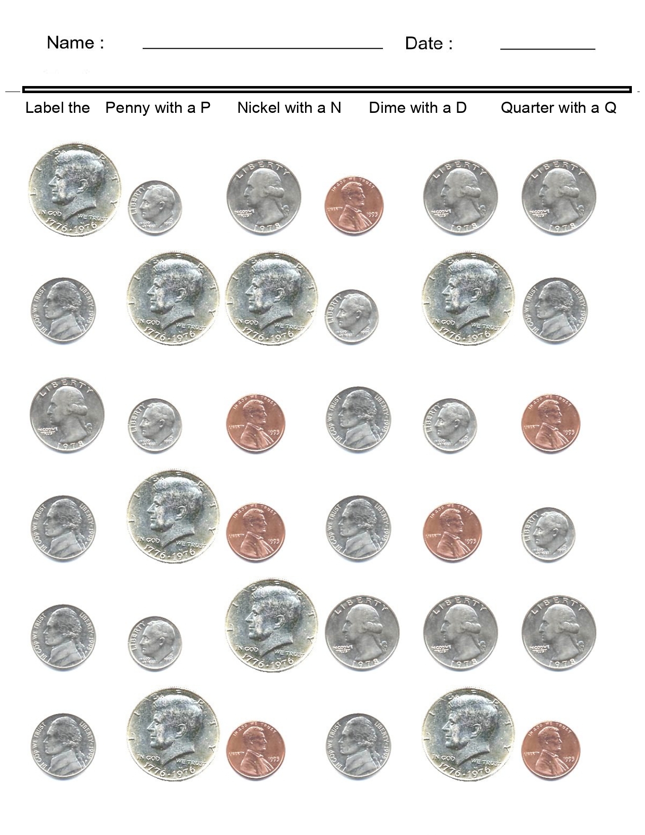 money identification worksheets