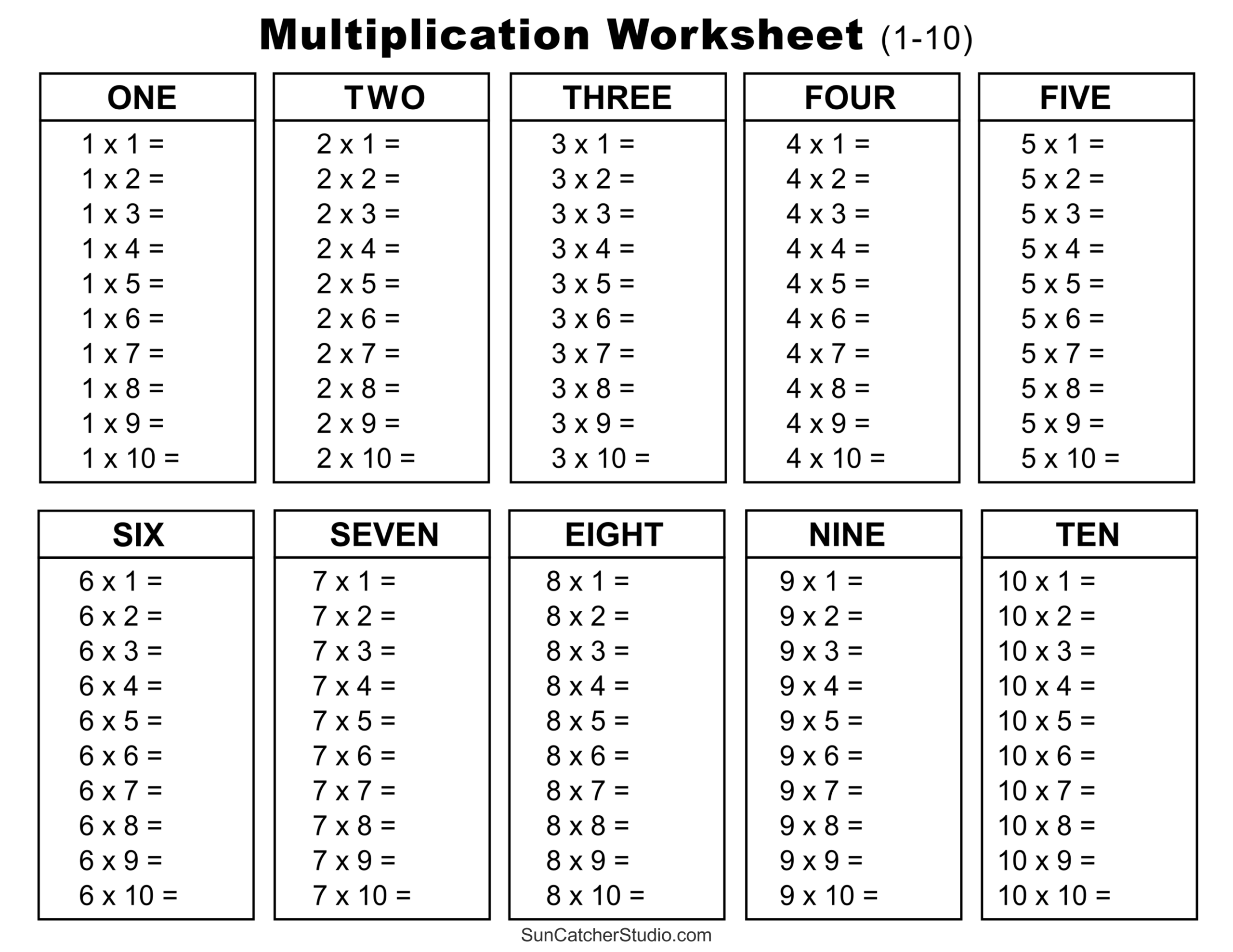 multiplication worksheets 1 through 12