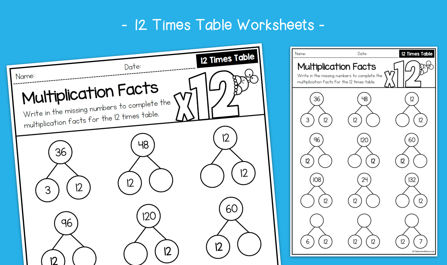 Multiplication Facts 12 Times Table Activity Worksheets KS2 Multiplication Primary Maths