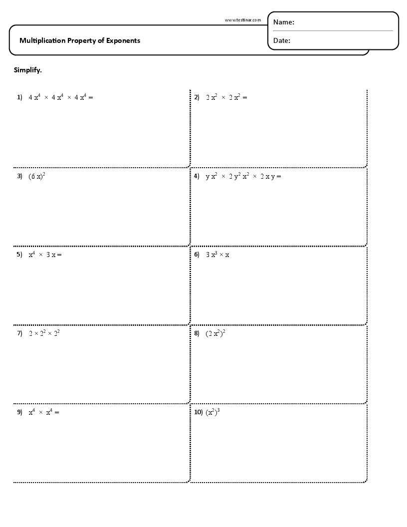 Multiplication Property Of Exponents Worksheets