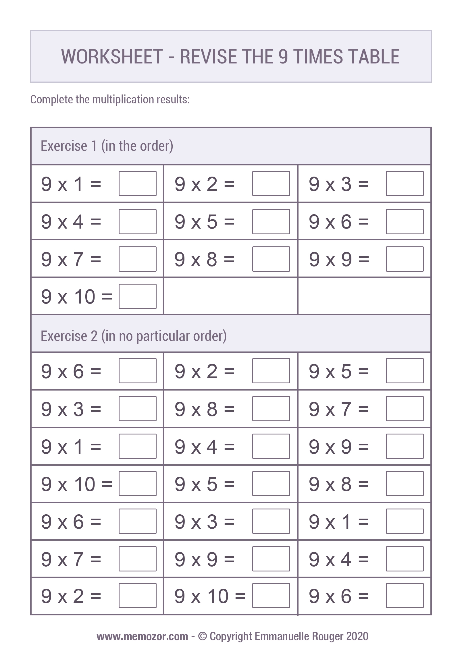 Multiplication Worksheet 9 Times Tables Kennethgebwasingsac1981 s Ownd