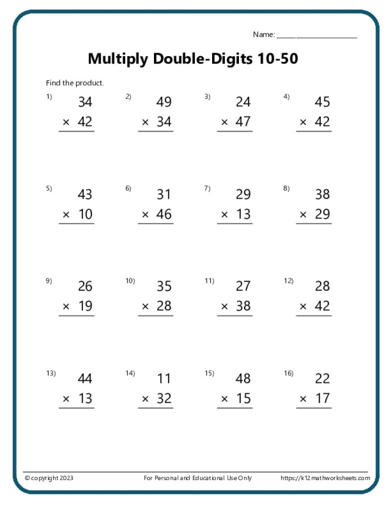 minute math multiplication worksheets