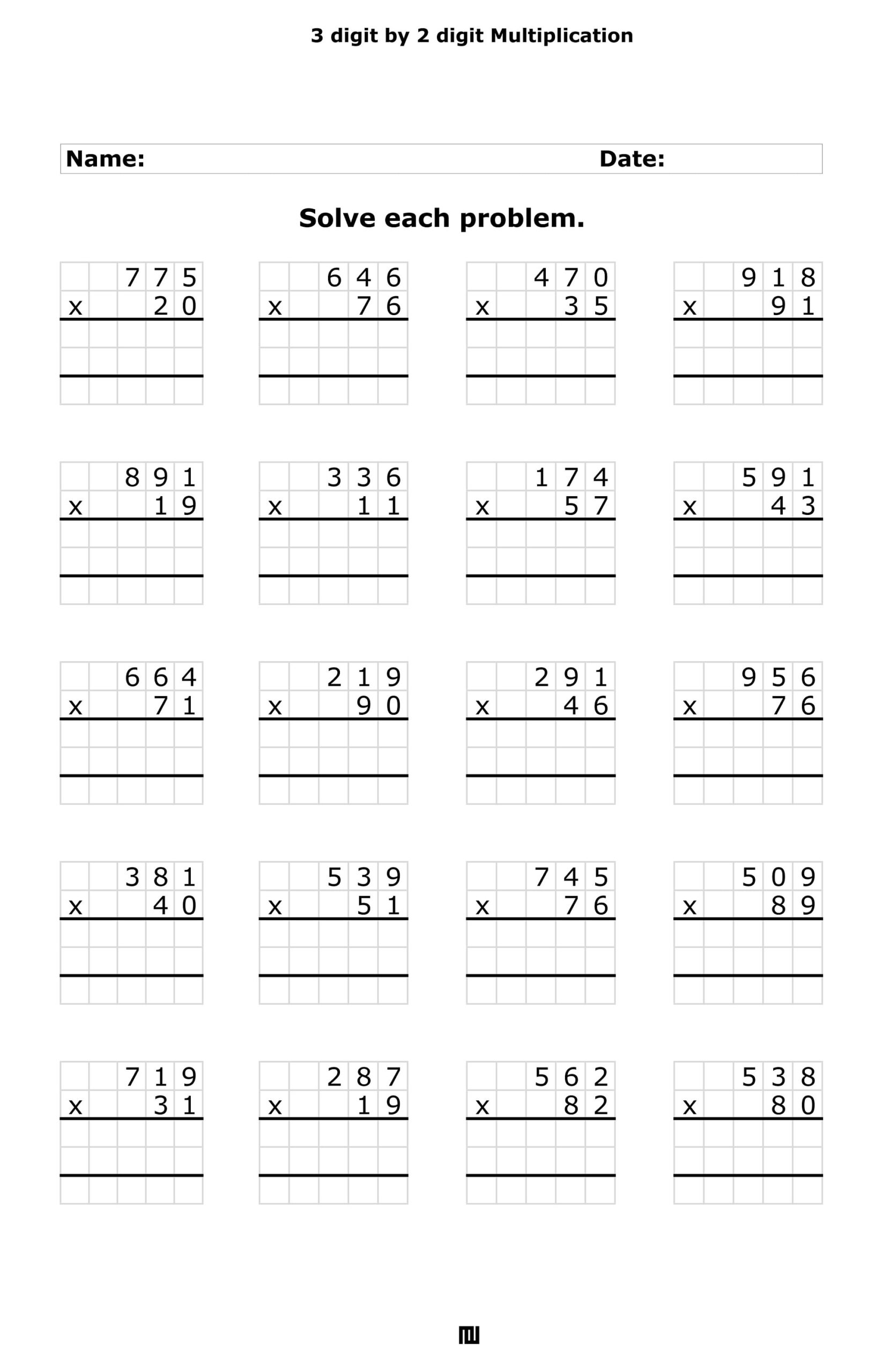 Multiplying 3 Digit By 2 Digit Numbers For Daily Practice 3 Digit 