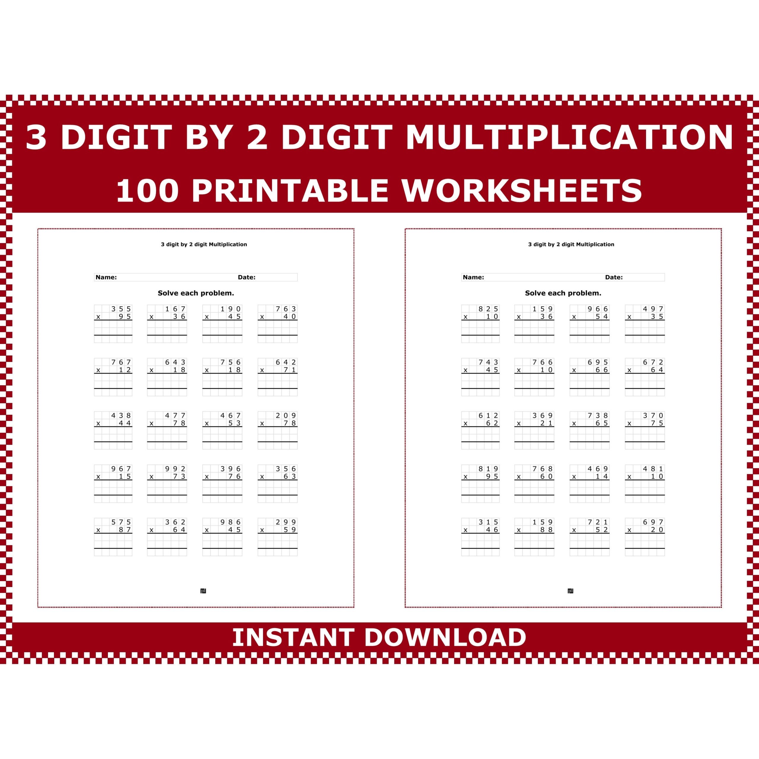 Multiplying 3 Digit By 2 Digit Numbers For Daily Practice 3 Digit 
