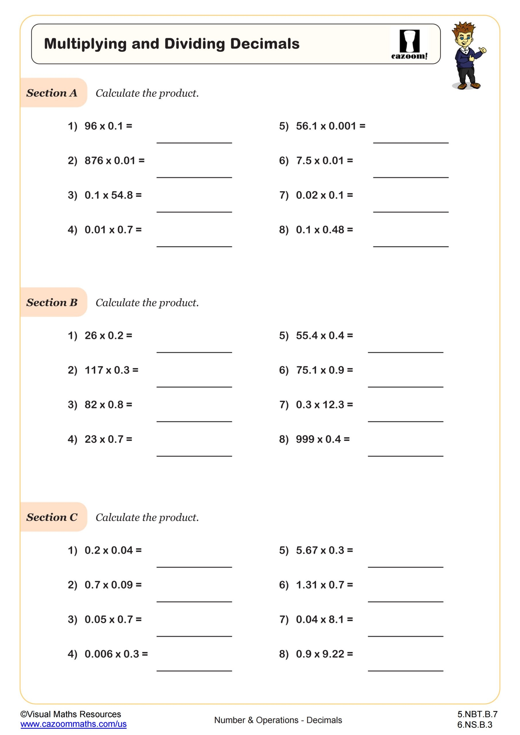 multiplication decimals worksheets
