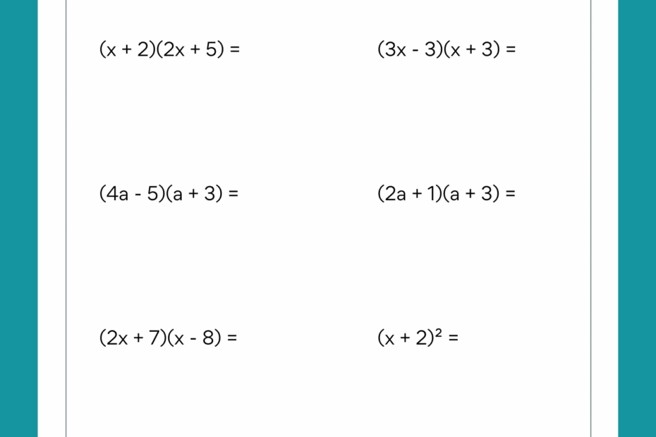 Multiplying Binomials Using The FOIL Method Worksheets Library