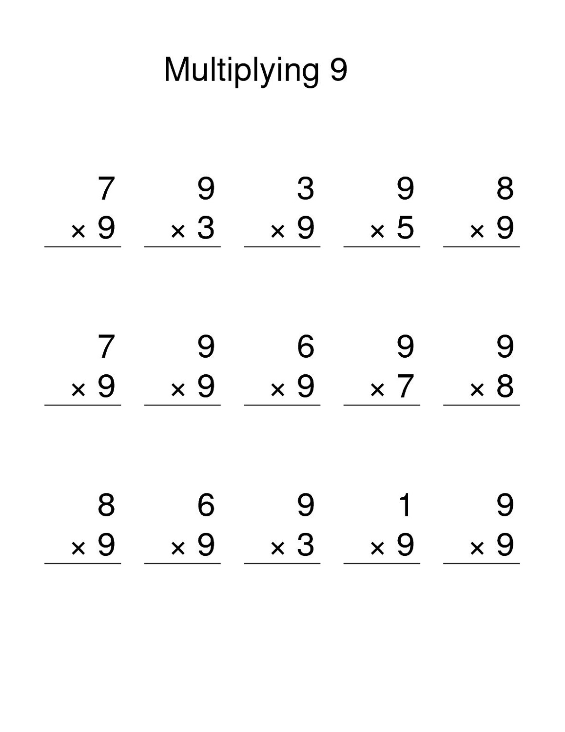 Multiplying By 9 Worksheets Basic Facts With Factors Of 9 Worksheets Library