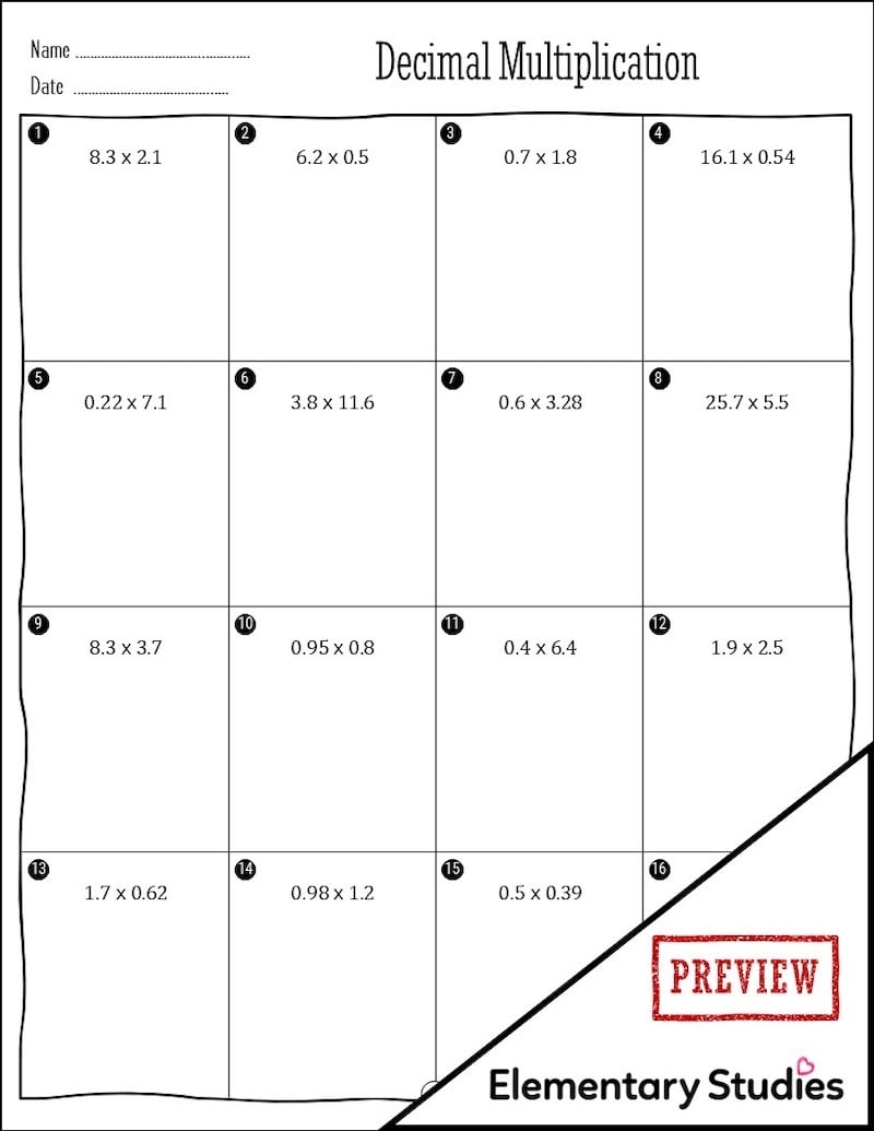 multiplying decimals worksheets