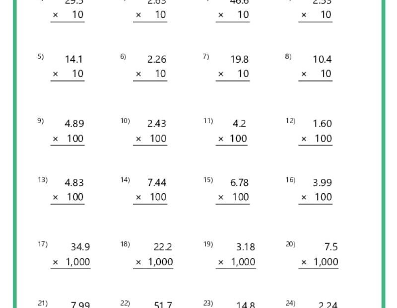 Multiplying Decimals Worksheets