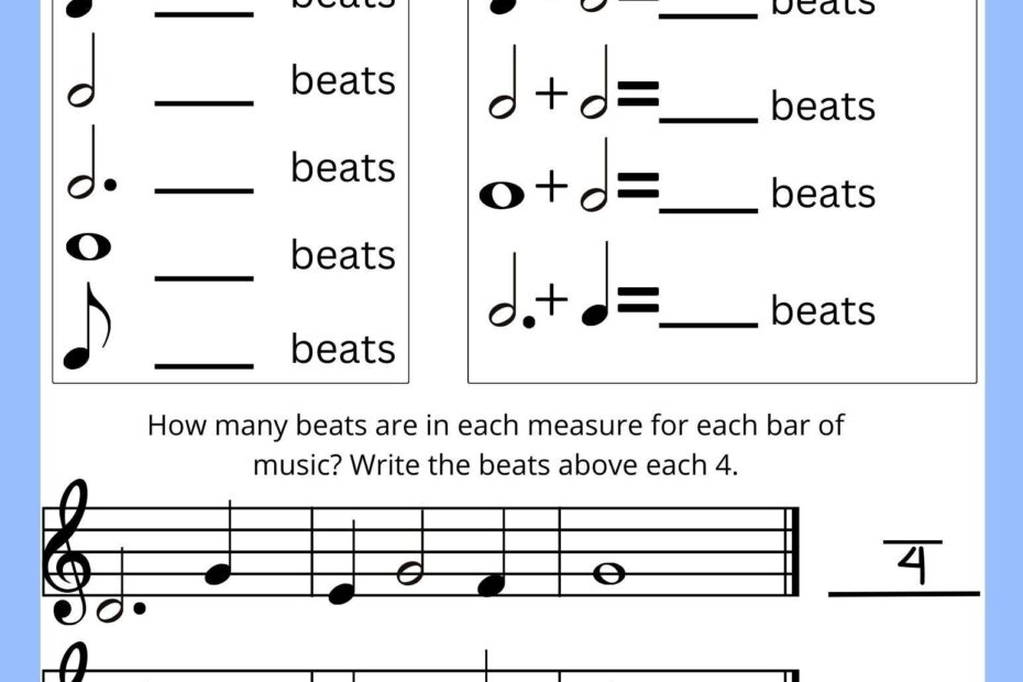 Music Math Worksheet
