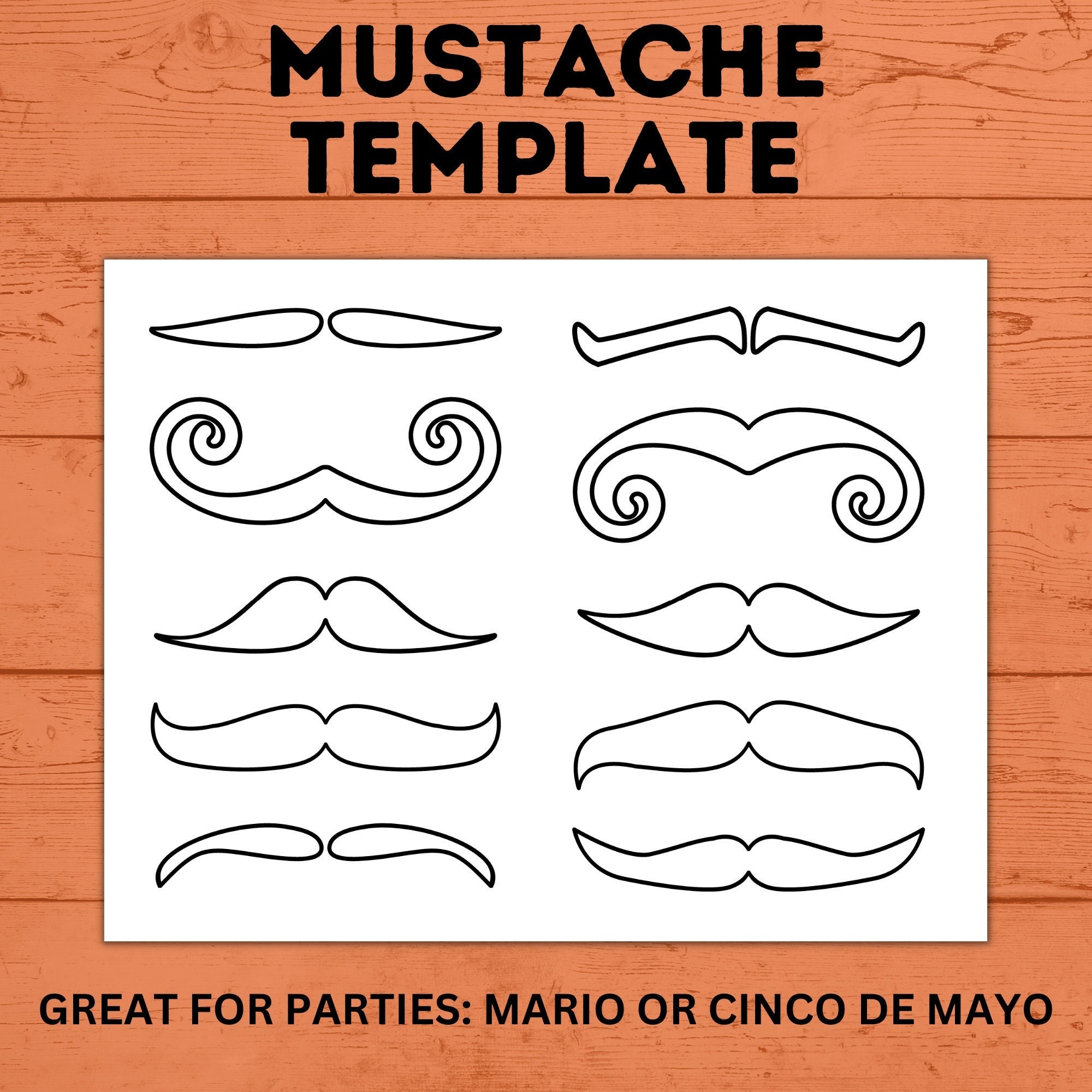 Mustache Template Kids Mustache Craft Mustache Craft Mustache Printable Cinco De Mayo Craft Mario Party Party Craft Kids Craft Etsy