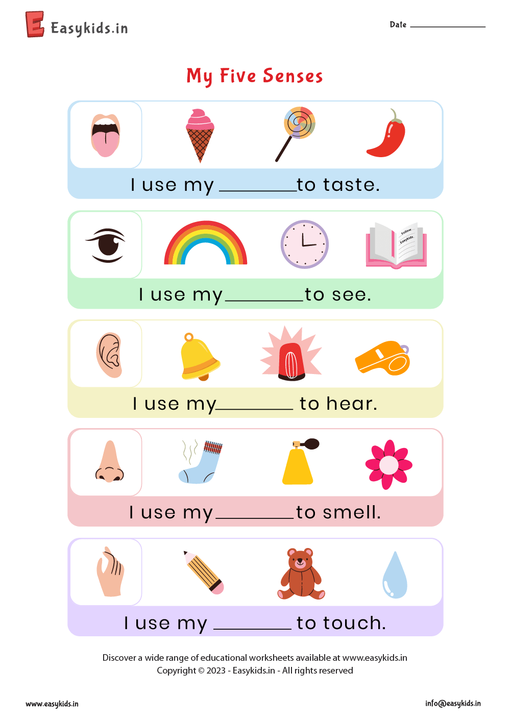 five senses worksheets