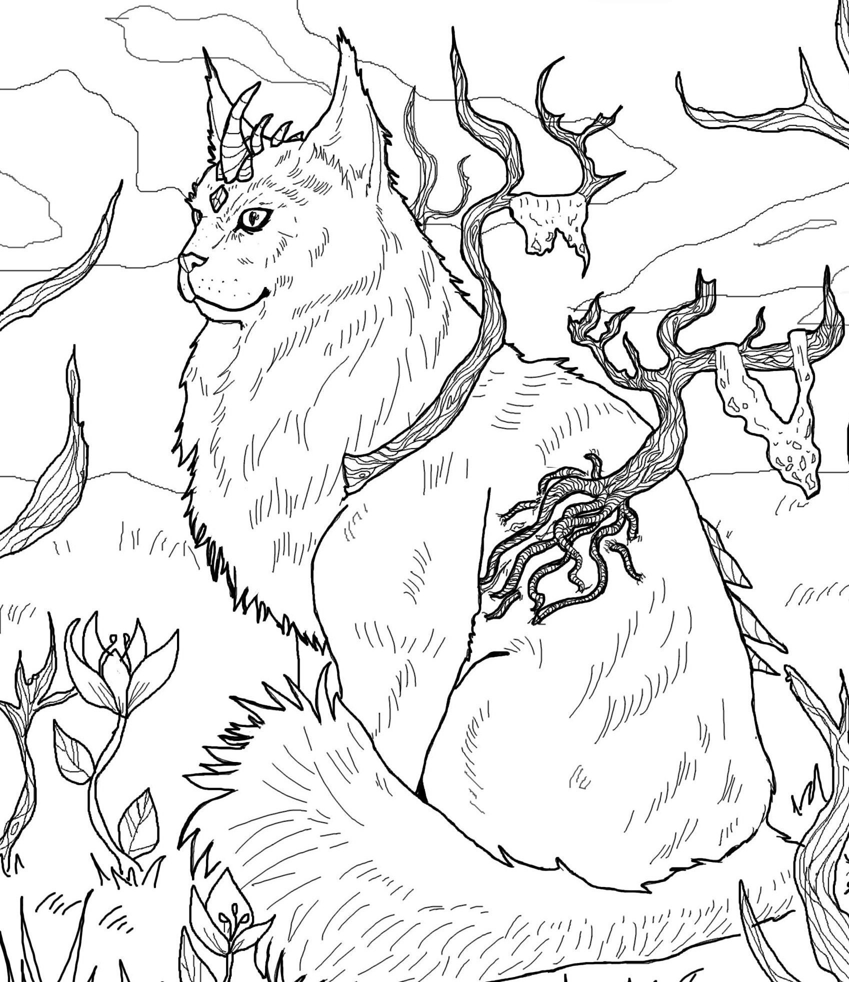 Mythical Cat Downloadable Coloring Page